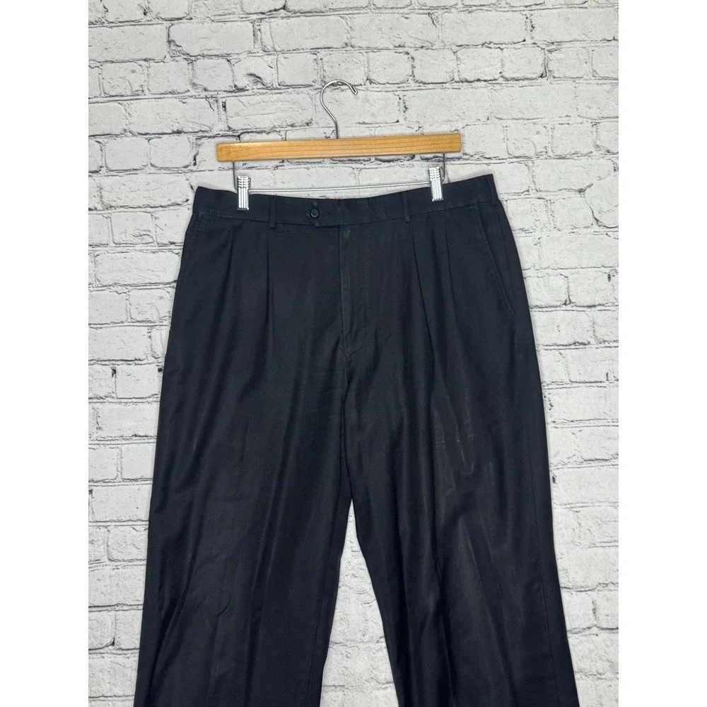 Perry Ellis‎ America Men's Black Pleated Dress Pants Size 36x32 Polyester Rayon